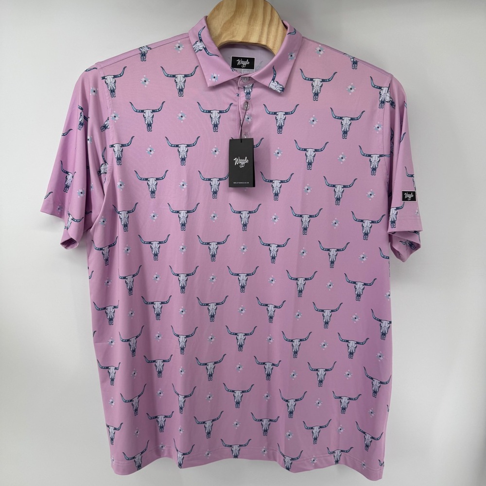 Waggle Highlands Polo Mens 3XL Pink Longhorn Skull Southwestern Golf Shirt NWT - Picture 2 of 11
